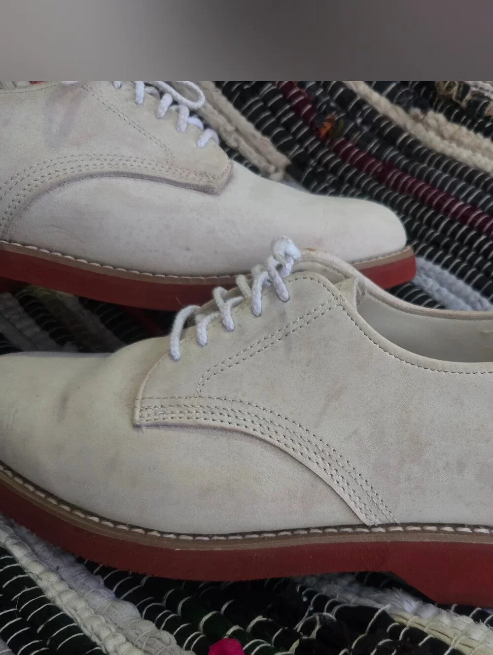 Vintage Dexter Made in USA White Buck Oxfords Red Soles Size 10 2W